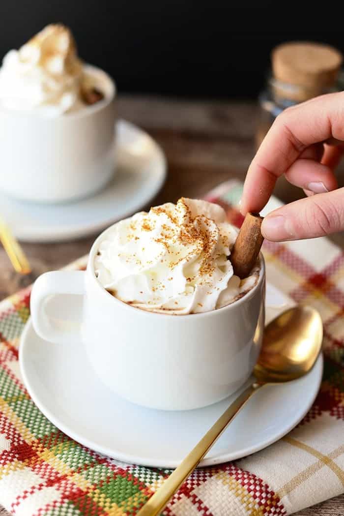 Get creative with your hot chocolate and add a delicious mixture of spices to make it taste like Gingerbread! It's vegan, paleo, and gluten-free friendly. SCORE! 