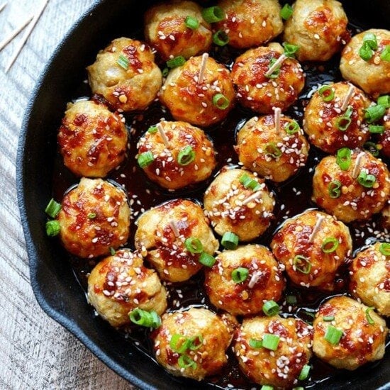 Chicken Meatballs in skillet