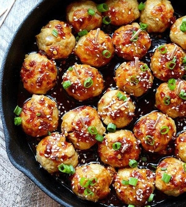 Chicken Meatballs in skillet