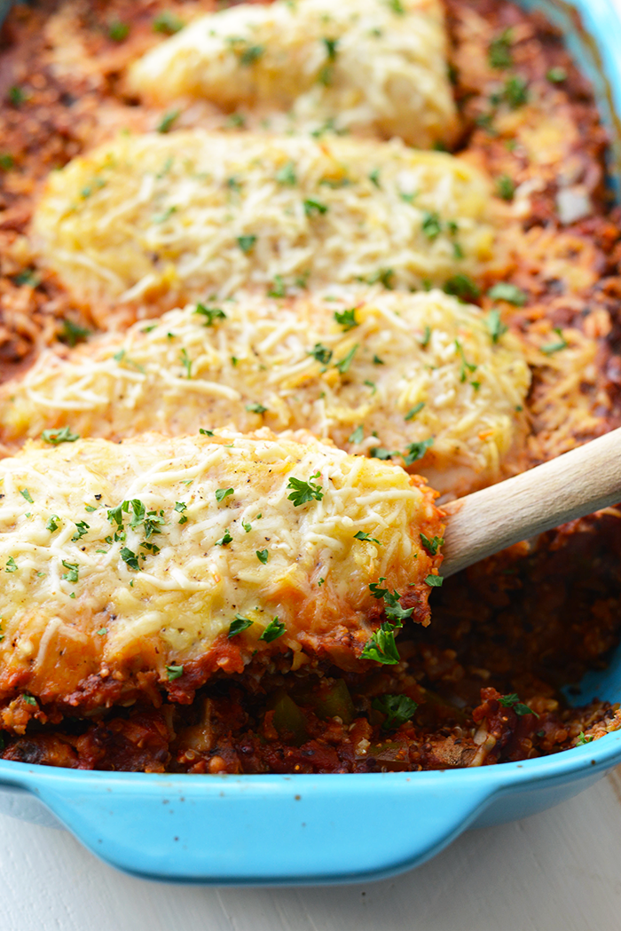 Healthy Chicken Parmesan Quinoa Bake - Fit Foodie Finds