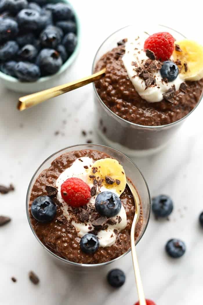chocolate chia seed pudding in a cup
