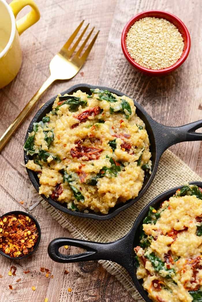 Love Mac n' Cheese? Amp up the nutrition and flavor in your homemade mac by using quinoa (so much protein!), sun dried tomatoes, and kale!