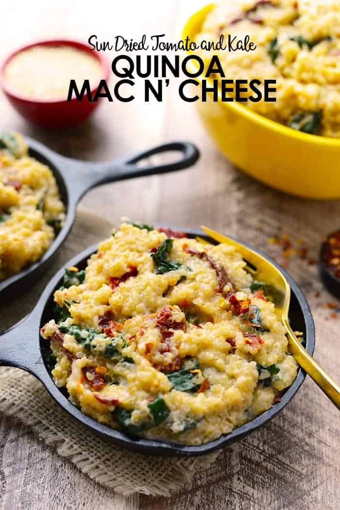 Love Mac n' Cheese? Amp up the nutrition and flavor in your homemade mac by using quinoa (so much protein!), sun dried tomatoes, and kale!