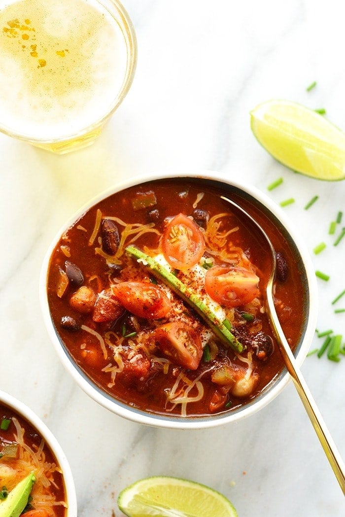 Vegetarian beer chili in a bowl