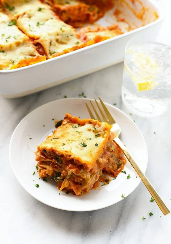 slice of sweet potato lasagna on a plate