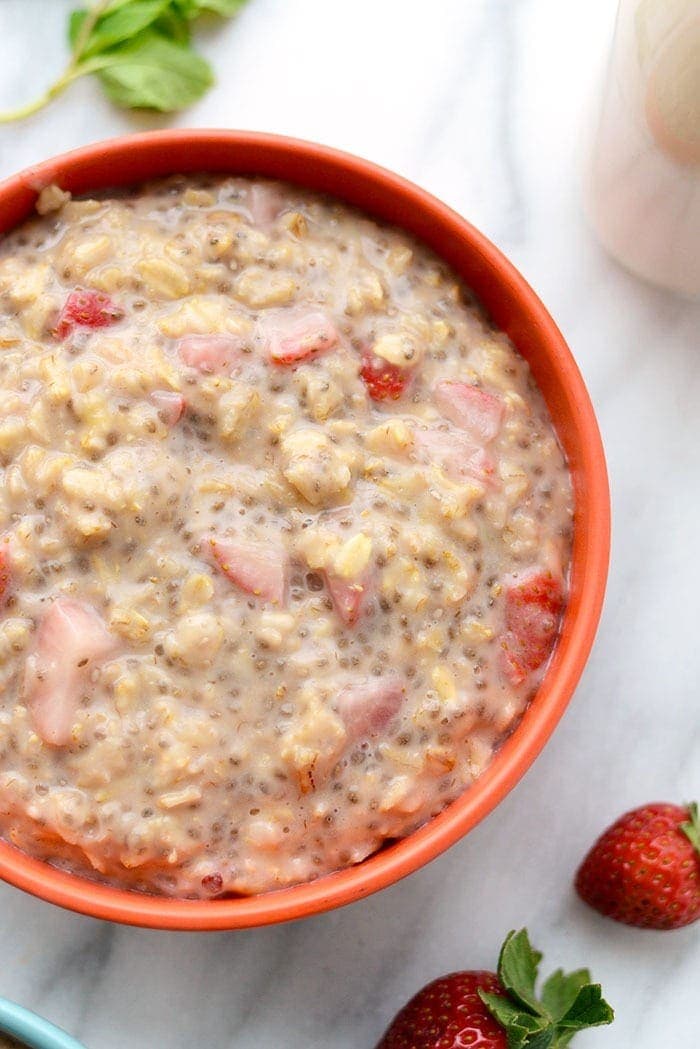 Strawberries and Cream Oatmeal - two raspberries