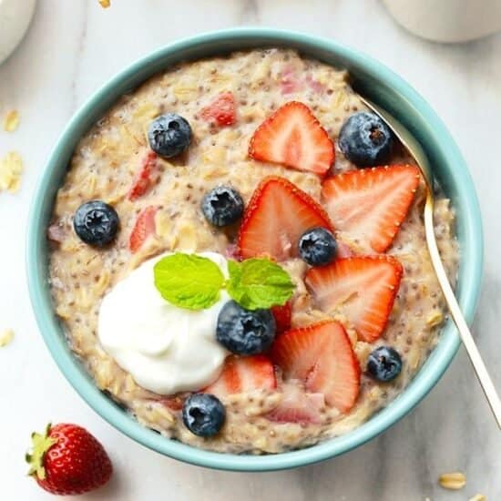 strawberries and cream oatmeal with berries.