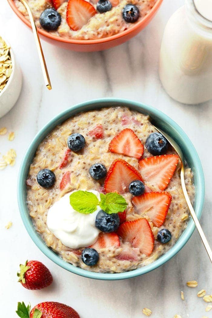 oatmeal in bowl with spoon