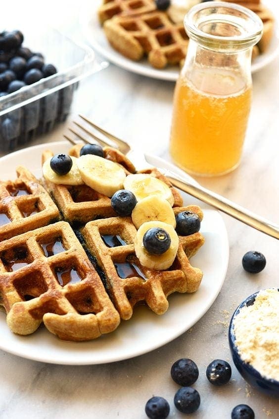 healthy blueberry waffle on a plate