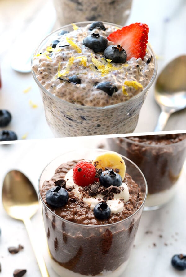 chia seed puddings in bowls