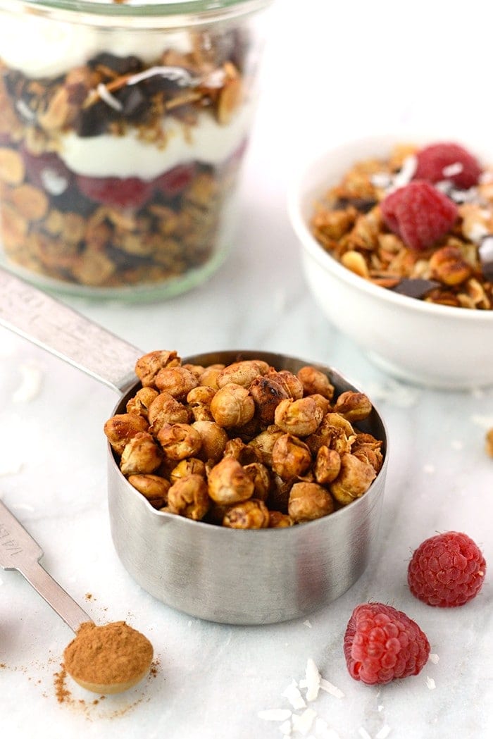 Add a pulse protein boost to your homemade granola and add roasted chickpeas. You will love the crunch they give to this Chocolate Coconut Chickpea Granola.