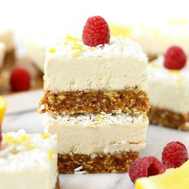 Lemon Vegan Cheesecake Bars - Fit Foodie Finds