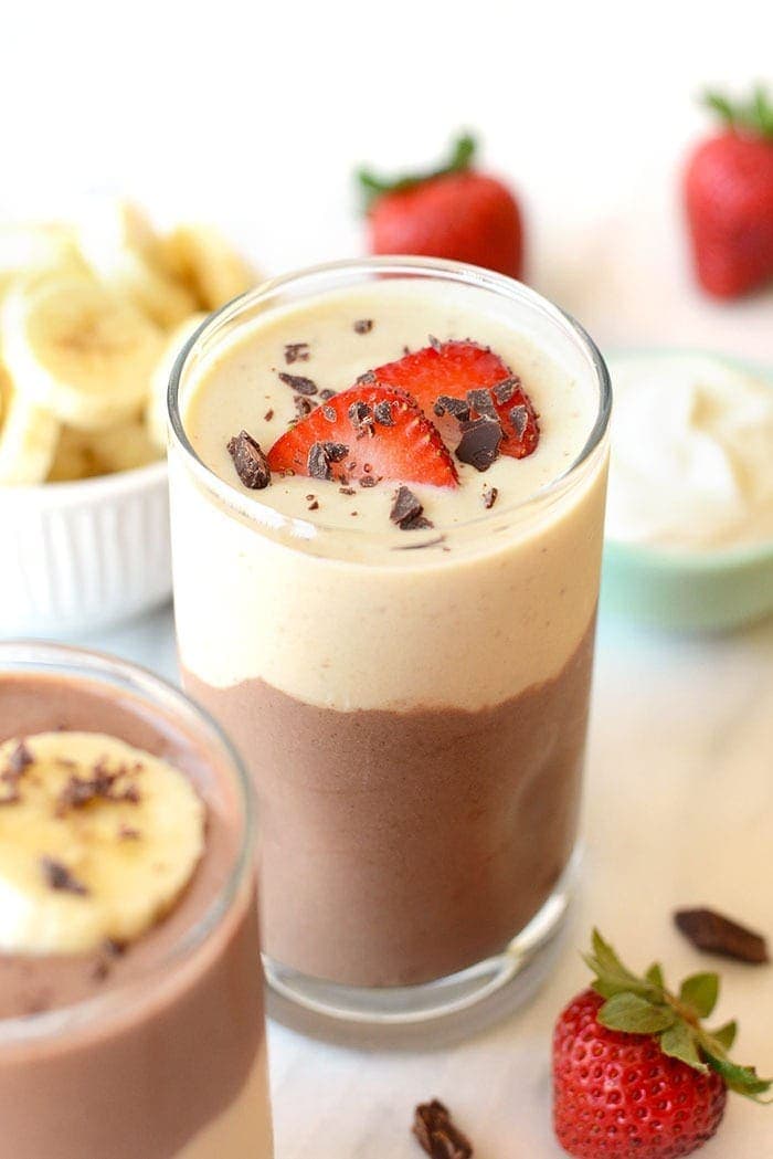 Smoothie with strawberries on top