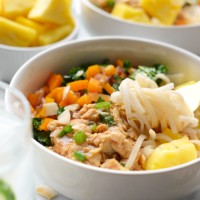 Healthy Hawaiian Chicken soup with vegetables and pineapple.