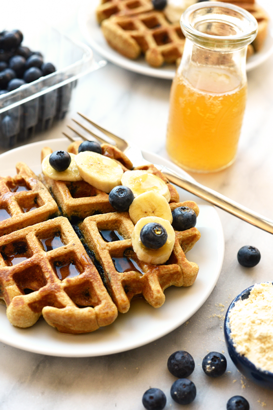 Healthy Blueberry Waffle Recipe (Whole Grain!) - Fit Foodie Finds