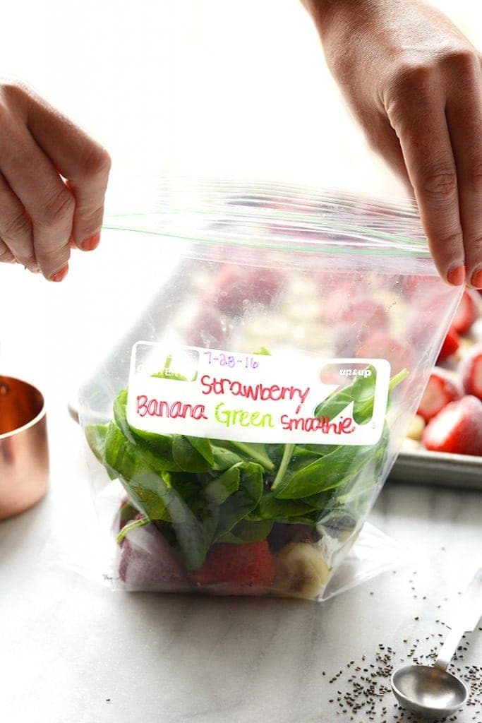 Strawberry Banana Spinach Smoothie (in a bag!) - Fit Foodie Finds