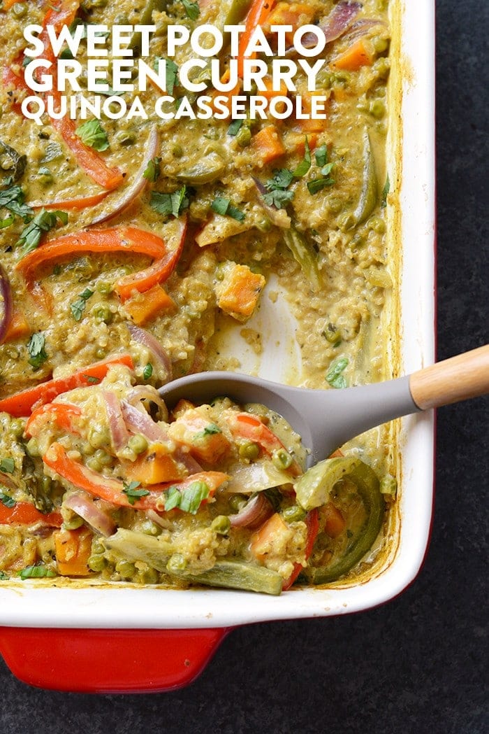 Curry just got even easier and more delicious than ever! In less than an hour you can have this delicious Sweet Potato Green Curry Quinoa Casserole ready for the entire fam. 