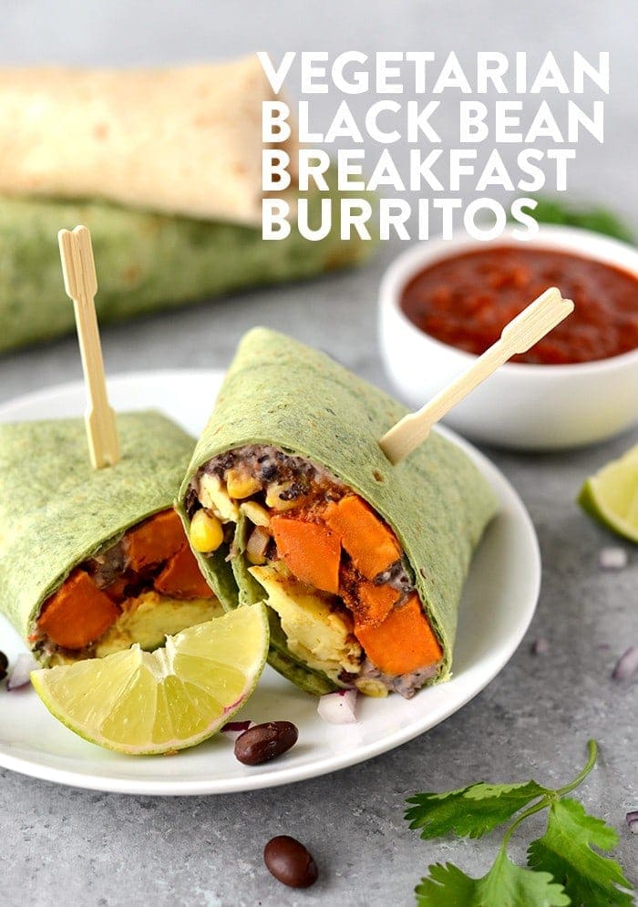 vegetarian black bean breakfast burritos on a plate