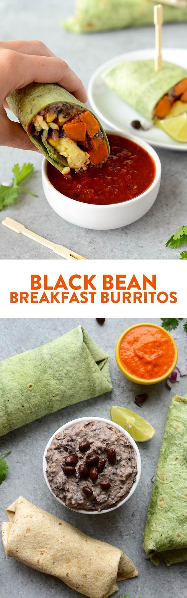 Get your meal prep on and make these Vegetarian Black Bean Breakfast Burritos! They're packed with 16g protein per serving AND they're freezer friendly! 