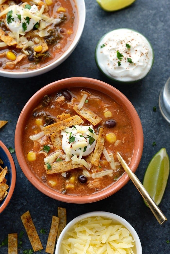 Slow Cooker Chicken Tortilla Soup With Kale Fit Foodie Finds