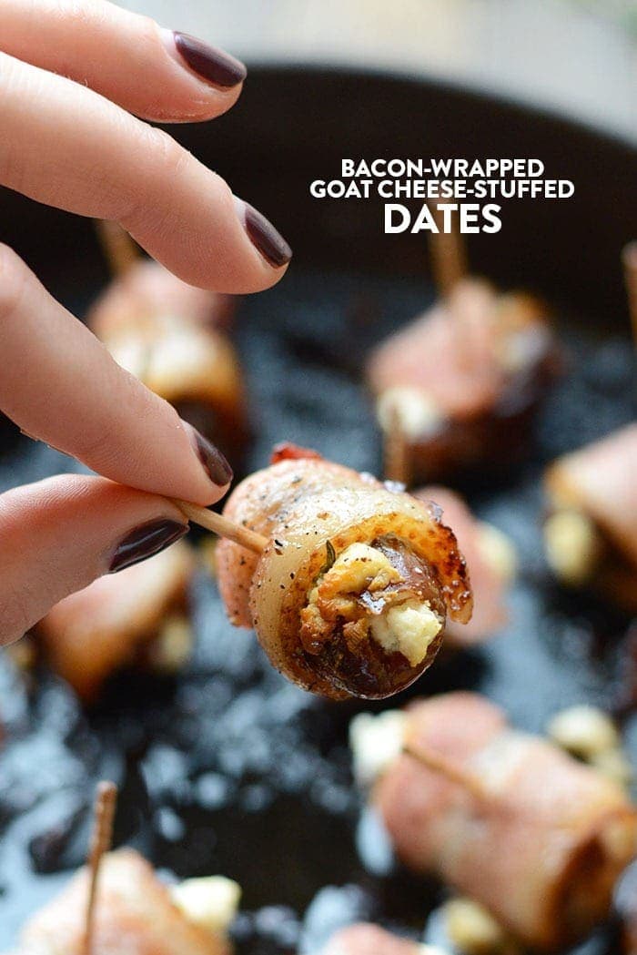 Bacon wrapped dates with goat cheese