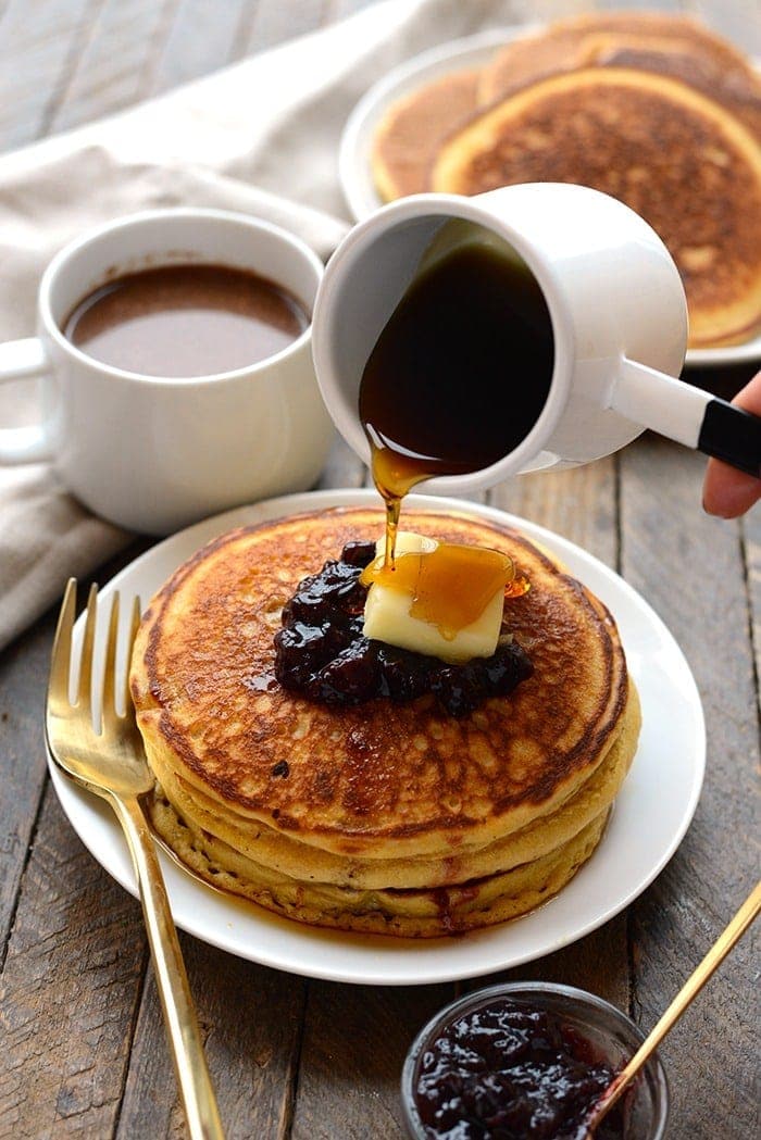 cornmeal whole wheat pancakes on a plate