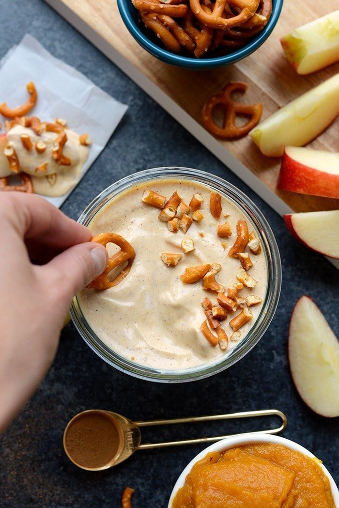 Got leftover pumpkin? Make this delicious pumpkin yogurt dip with just a few simple (and healthy) ingredients!
