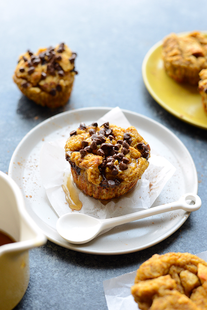 pumpkin chocolate chip french toast cups on a plate