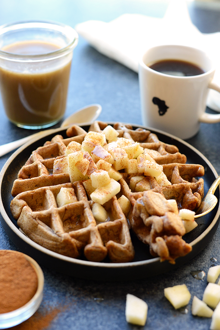 HEALTHY Caramel Apple Cinnamon Waffles - Fit Foodie Finds