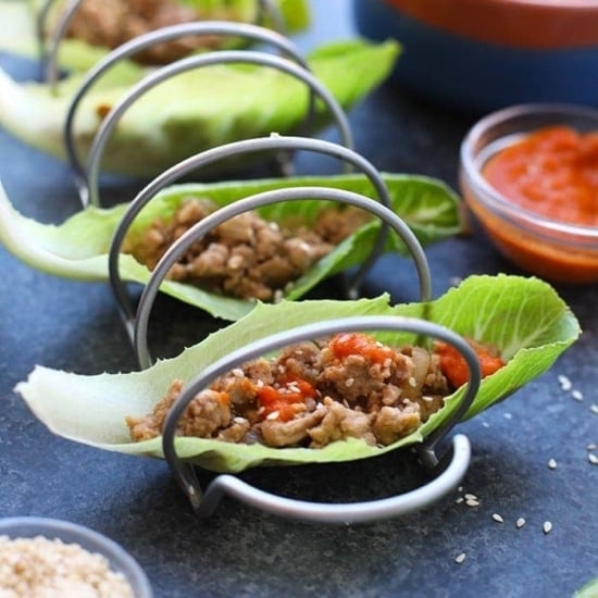 chicken lettuce wraps with korean style chicken in taco holder