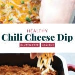 Healthy chili cheese dip in a baking dish.