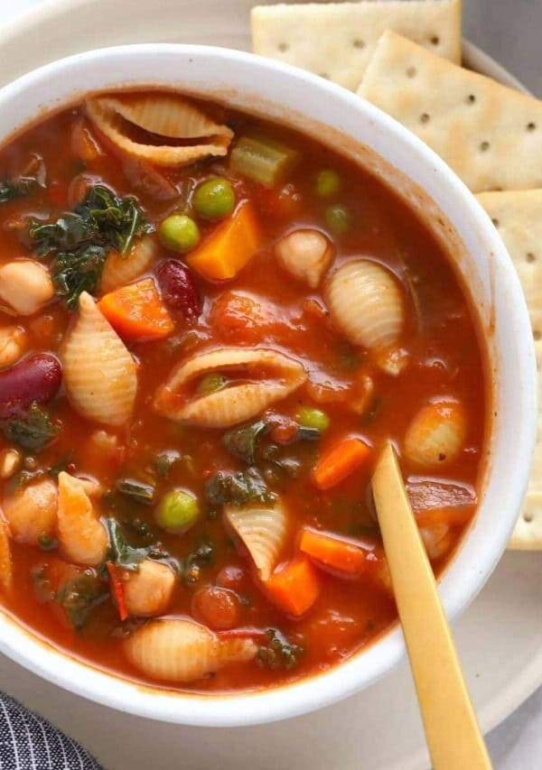 a bowl of minestrone soup