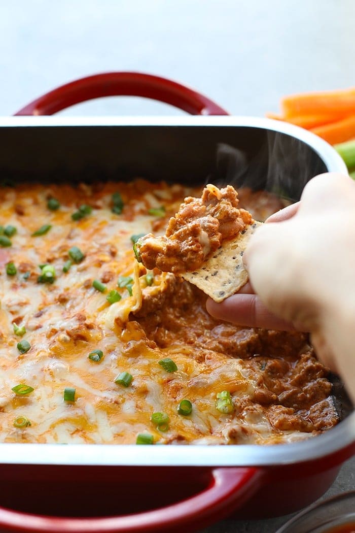 Healthy Crockpot Chili Cheese Dip {GF, Low Cal} - Skinny Fitalicious®