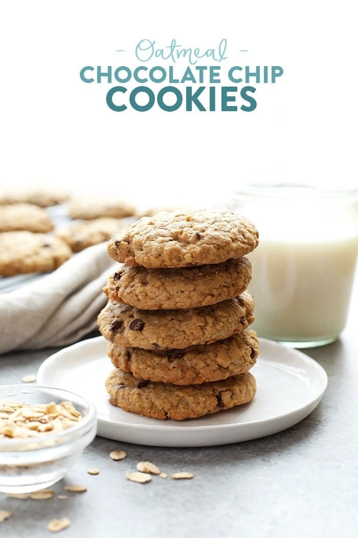 Healthy oatmeal cookies stacked on a plate.