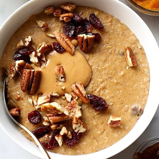 Slow Cooker Oatmeal with cranberries and pecans.