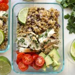 Cilantro lime chicken quinoa bowls with avocado and tomatoes.
