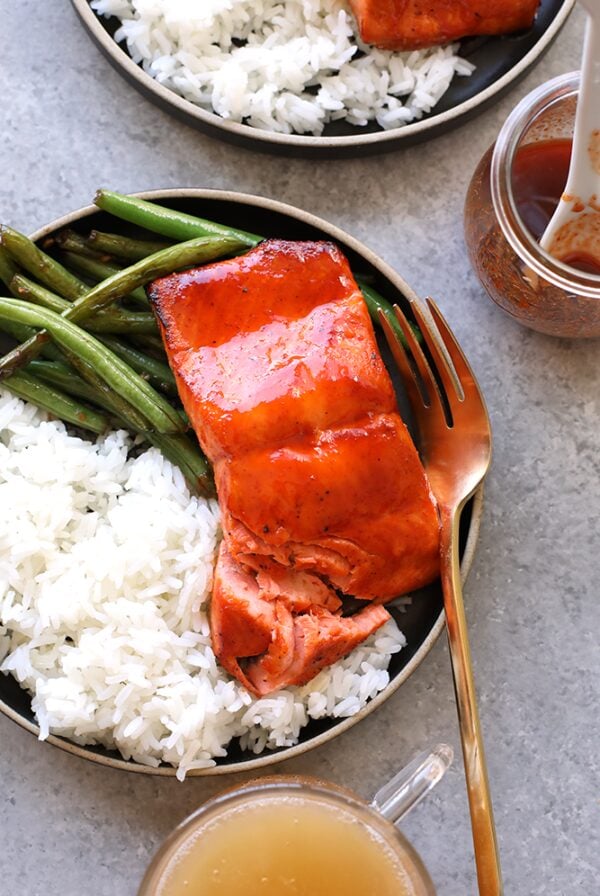 honey sriracha salmon on a plate