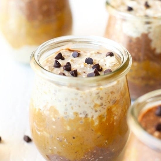 Four jars of peanut butter cup overnight oats.