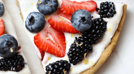 a slice of healthy fruit pizza