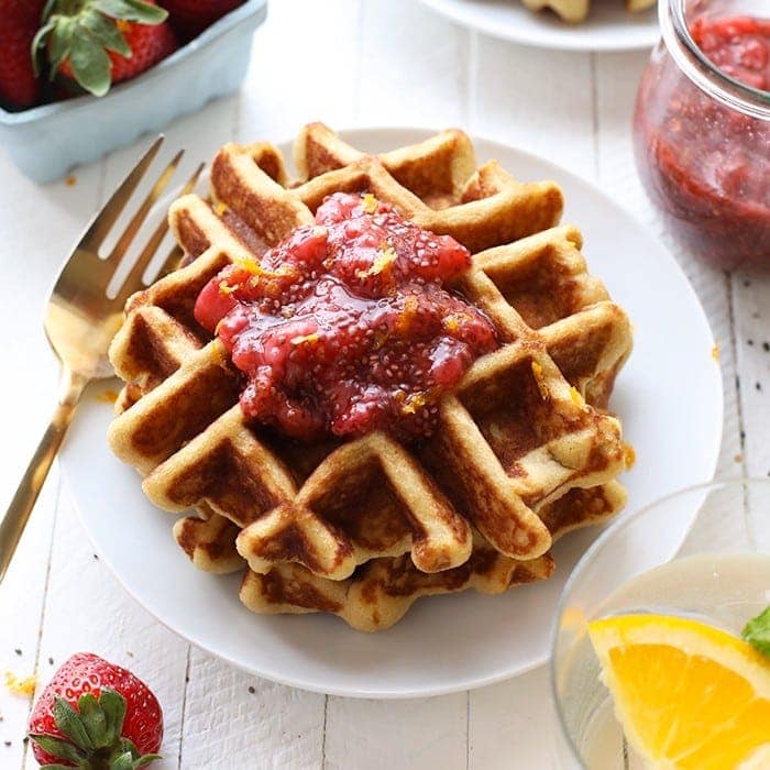 gluten free waffles on plate.