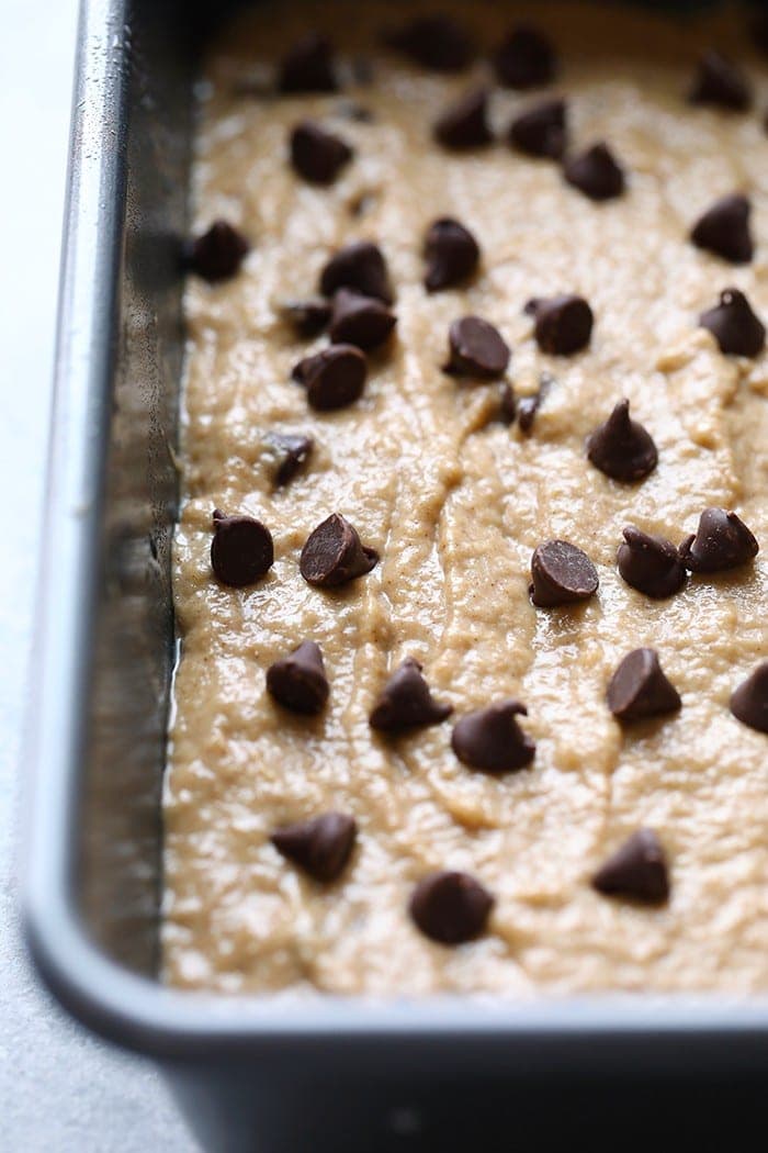 banana bread batter in tin