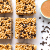 Rice krispie squares with peanut butter and chocolate chips.