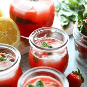 strawberry basil lemonade in a glass
