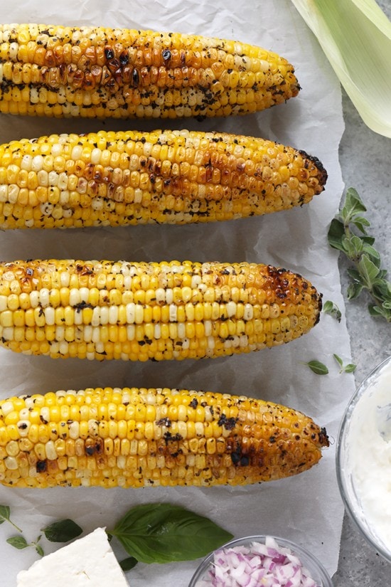 Mediterranean Grilled Street Corn - Fit Foodie Finds