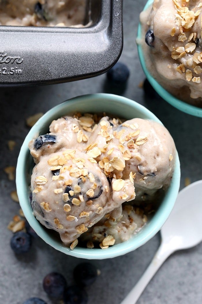 Cool off this summer with this Vegan Blueberry Muffin Banana Soft-Serve. It is naturally sweetened, delicious, and made with only six ingredients!