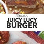 Juicy Mexican burger with cheese, tomatoes, lettuce, and other toppings.