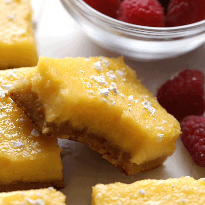 healthy lemon bar with bite taken out