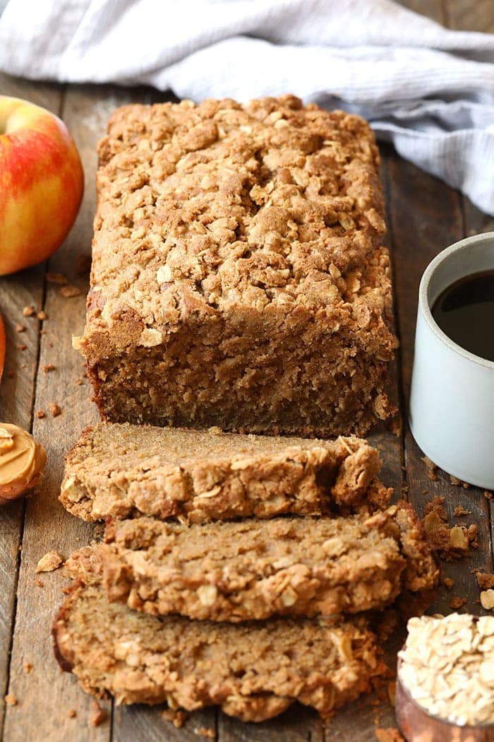 sliced apple bread with coffee