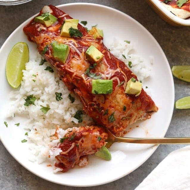 Healthy Chicken Enchiladas {with Sweet Potatoes} - Fit Foodie Finds