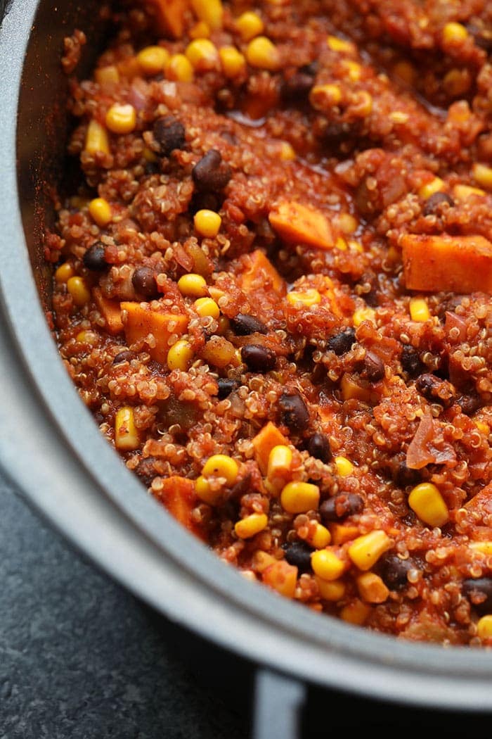 Fully cooked Mexican quinoa in the slow cooker
